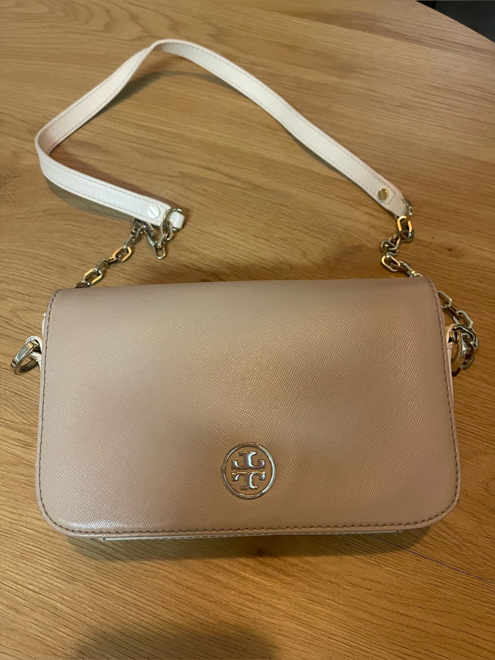 Tory Burch Cream and Tan Crossbody with Chain Strap